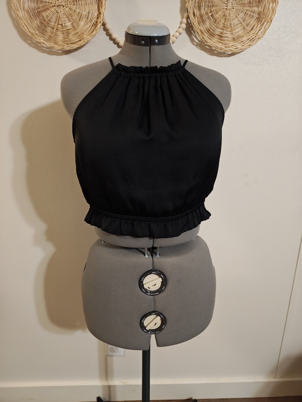 Express Black Halter Ruffle Crop Top